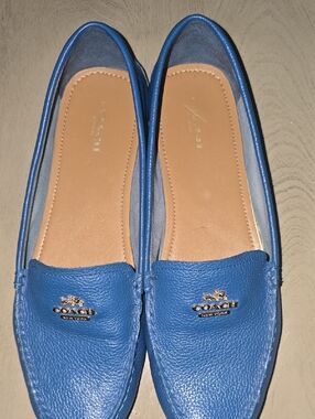 COACH Blue Leather Penny Loafers with Gold Logo